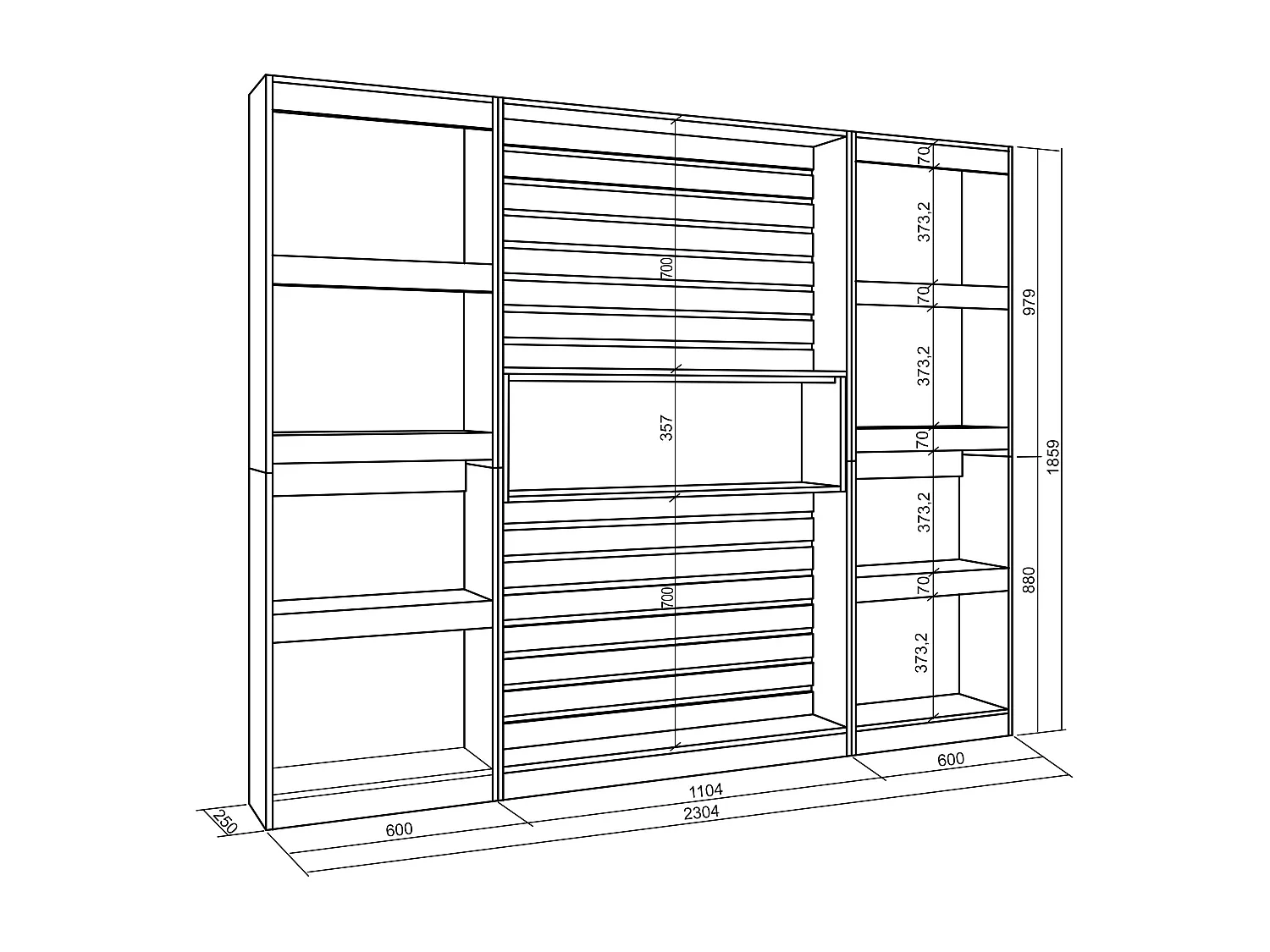 Librería estantería, 230x25x186cm, Salón - Comedor - Oficina, Con Almacenaje, Roble y negro