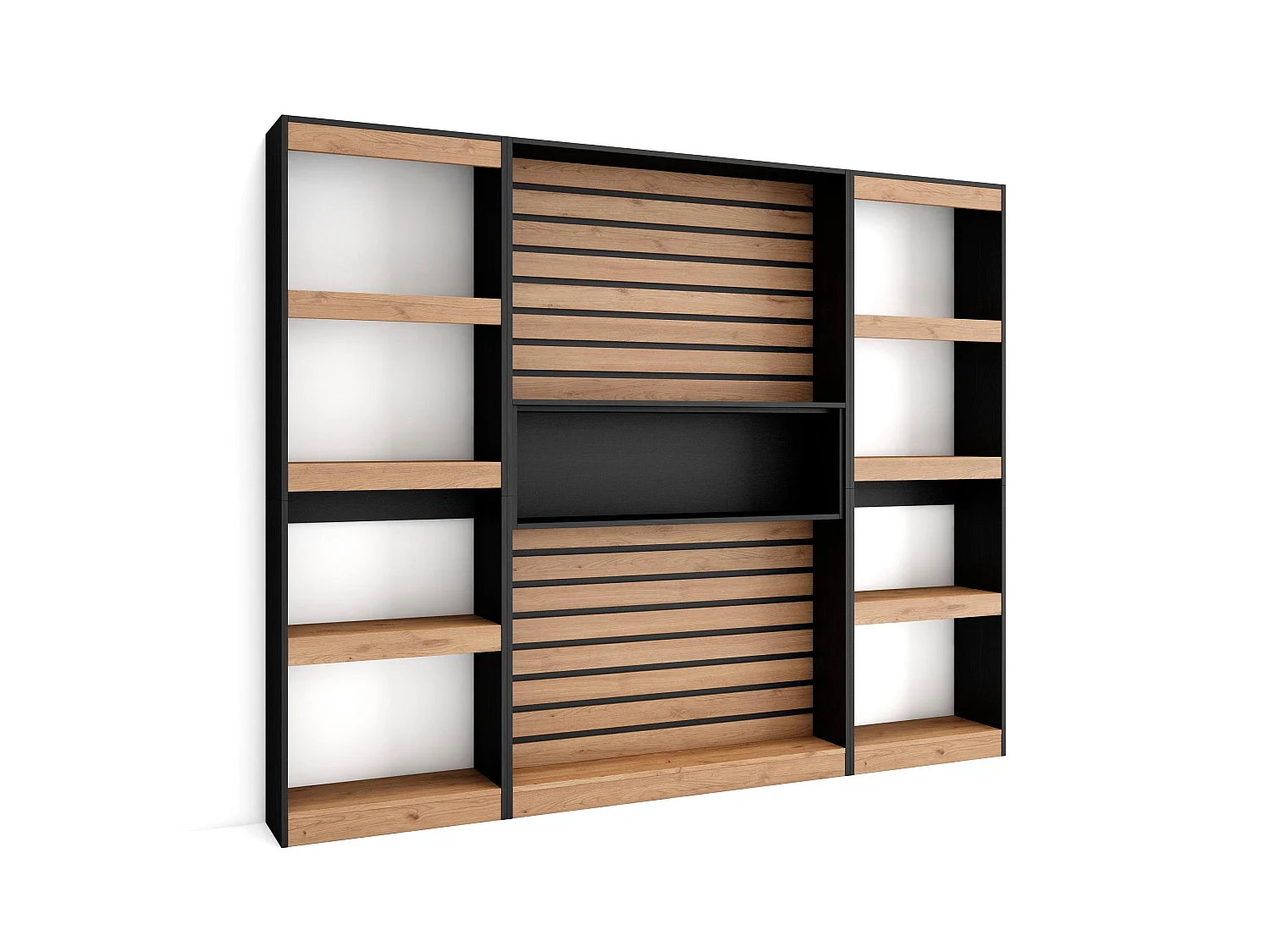 Librería estantería, 230x25x186cm, Salón - Comedor - Oficina, Con Almacenaje, Roble y negro