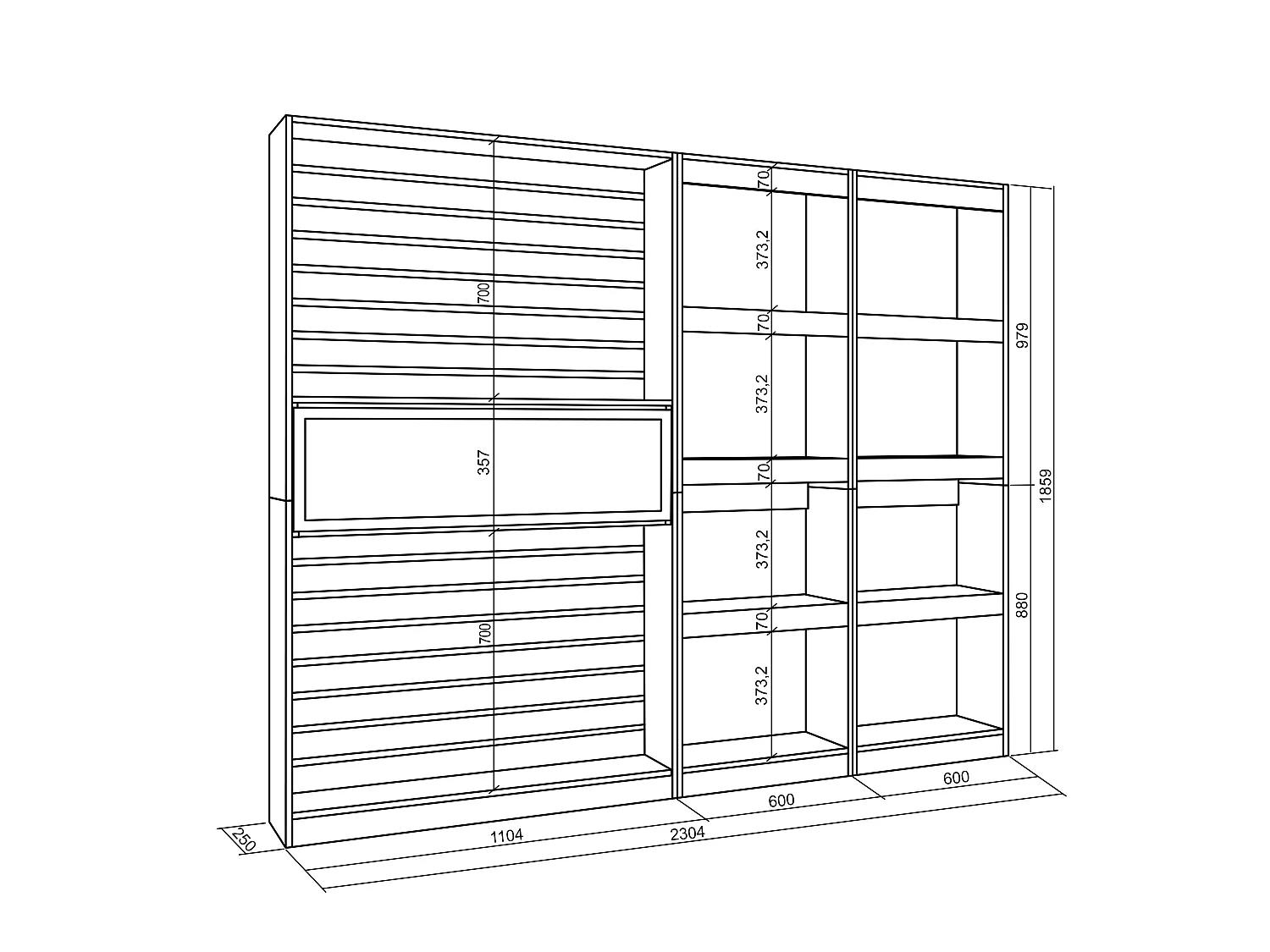 Étagère Bibliothèque, 230x25x186cm, Salon, Bureau, Cheminée électrique, Chêne et noir