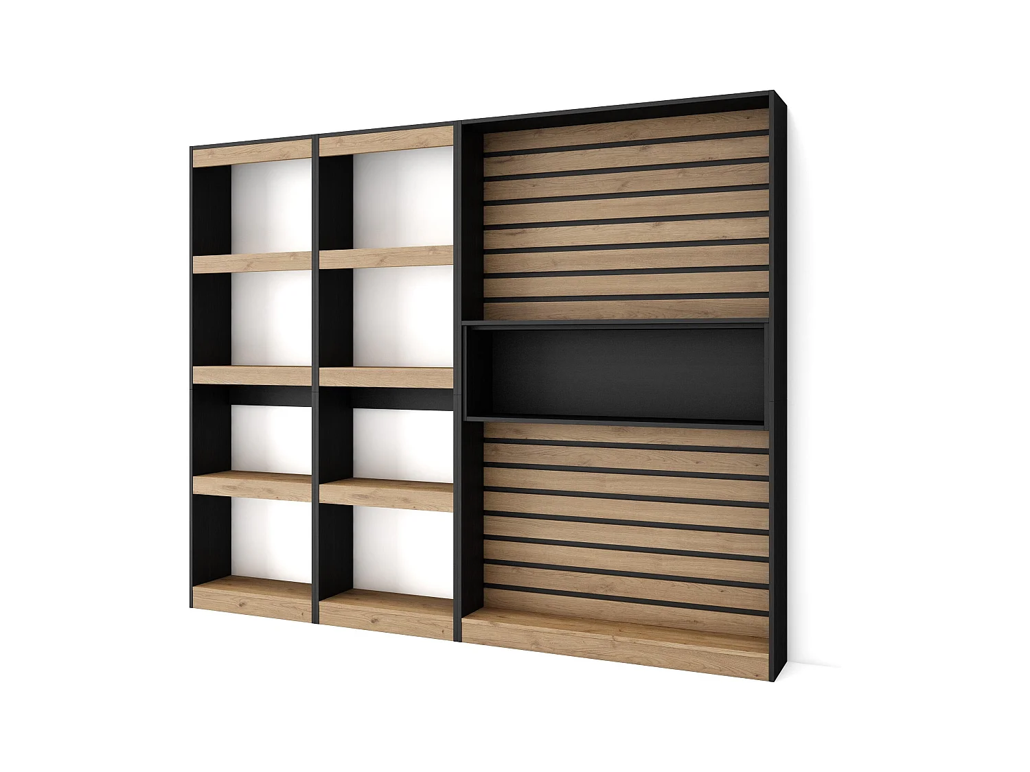 Bücherregal Bibliothek, 230x25x186cm, Wohnzimmer, Esszimmer, Büro, Aufbewahrungsregal, Eiche Schwarz