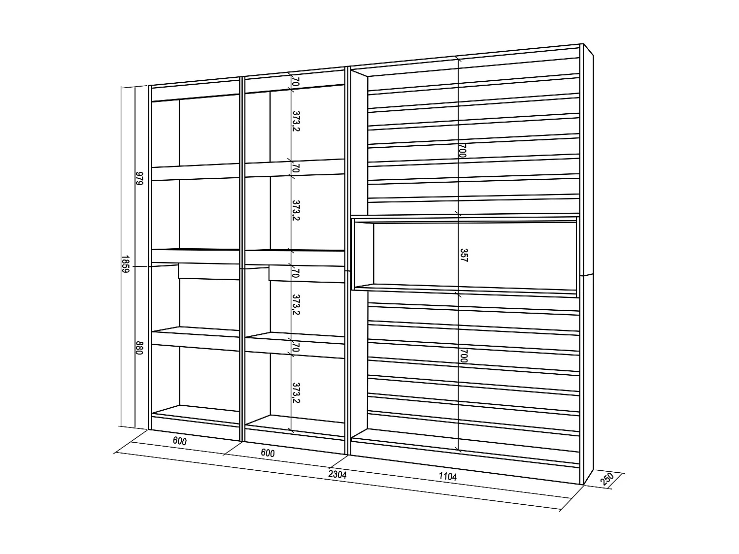 Bücherregal Bibliothek, 230x25x186cm, Wohnzimmer, Esszimmer, Büro, Aufbewahrungsregal, Eiche Schwarz