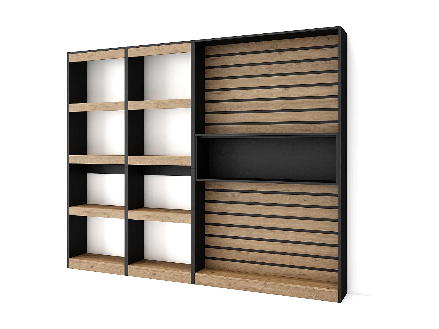 Étagère Bibliothèque, 230x25x186cm, Salon Salle à manger Bureau, Salon, Bureau, Chêne et noir