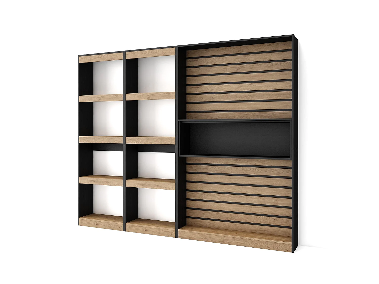 Boekenkast, Boekenplank, 230x25x186cm, Woonkamer, Eetkamer, Bureau, Kantoorplank, Eiken/Zwart