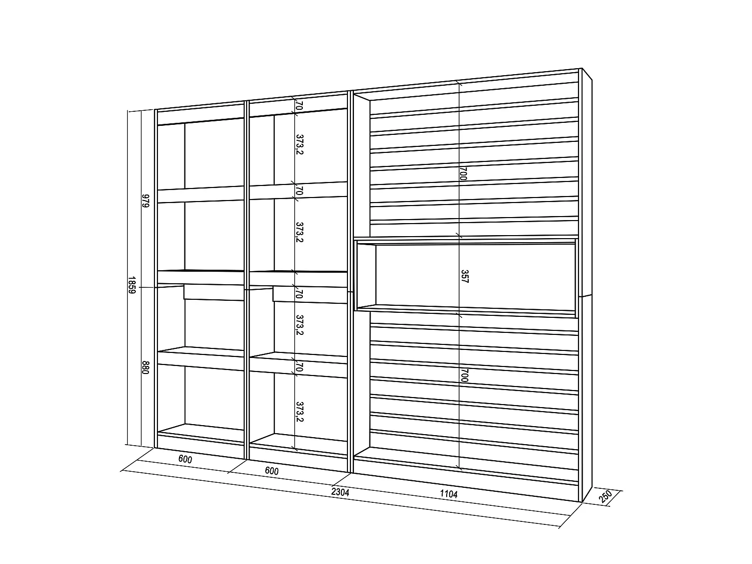 Boekenkast, Boekenplank, 230x25x186cm, Woonkamer, Eetkamer, Bureau, Kantoorplank, Eiken/Zwart