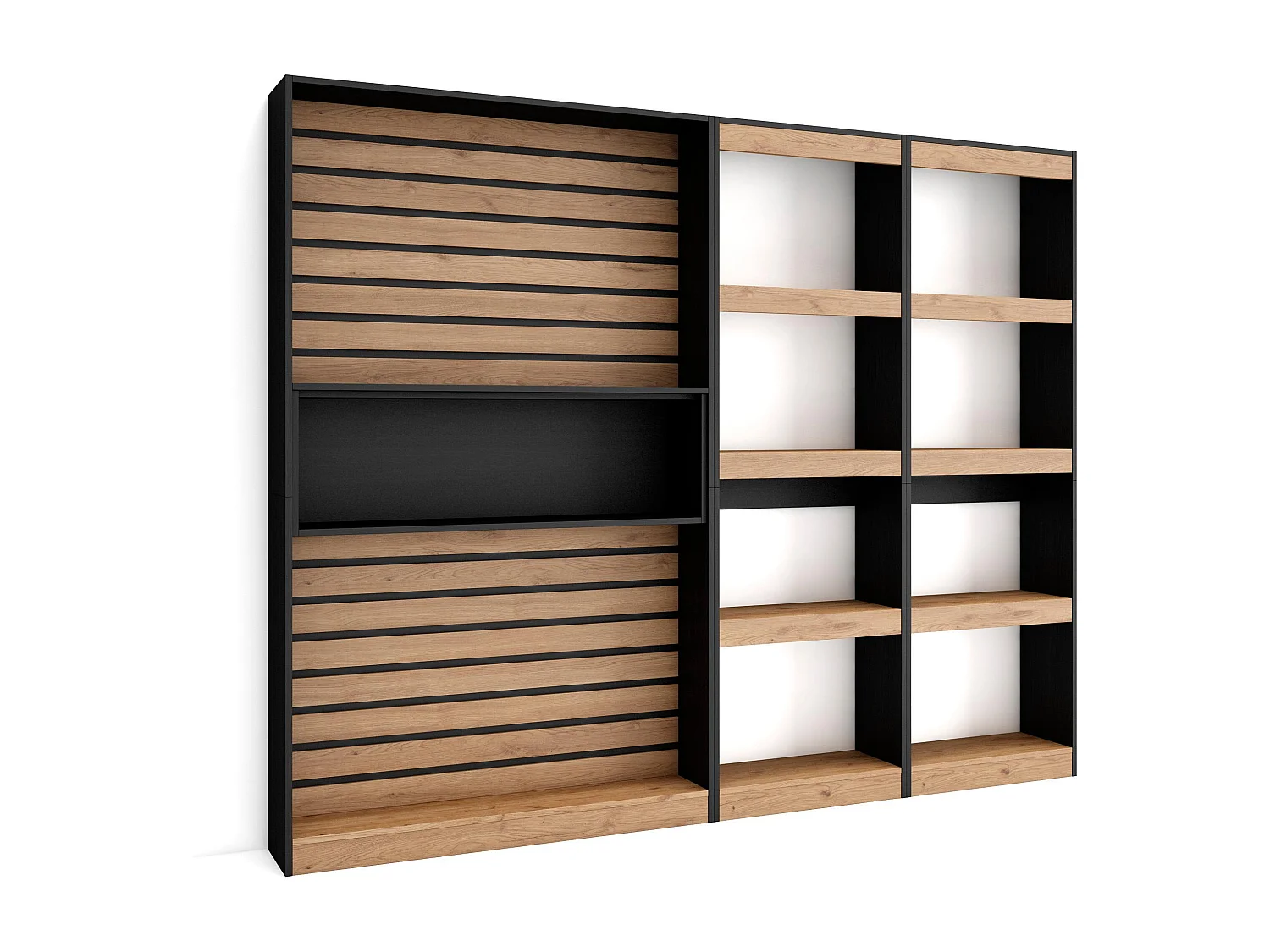 Boekenkast, Boekenplank, 230x25x186cm, Woonkamer, Eetkamer, Bureau, Kantoorplank, Eiken/Zwart