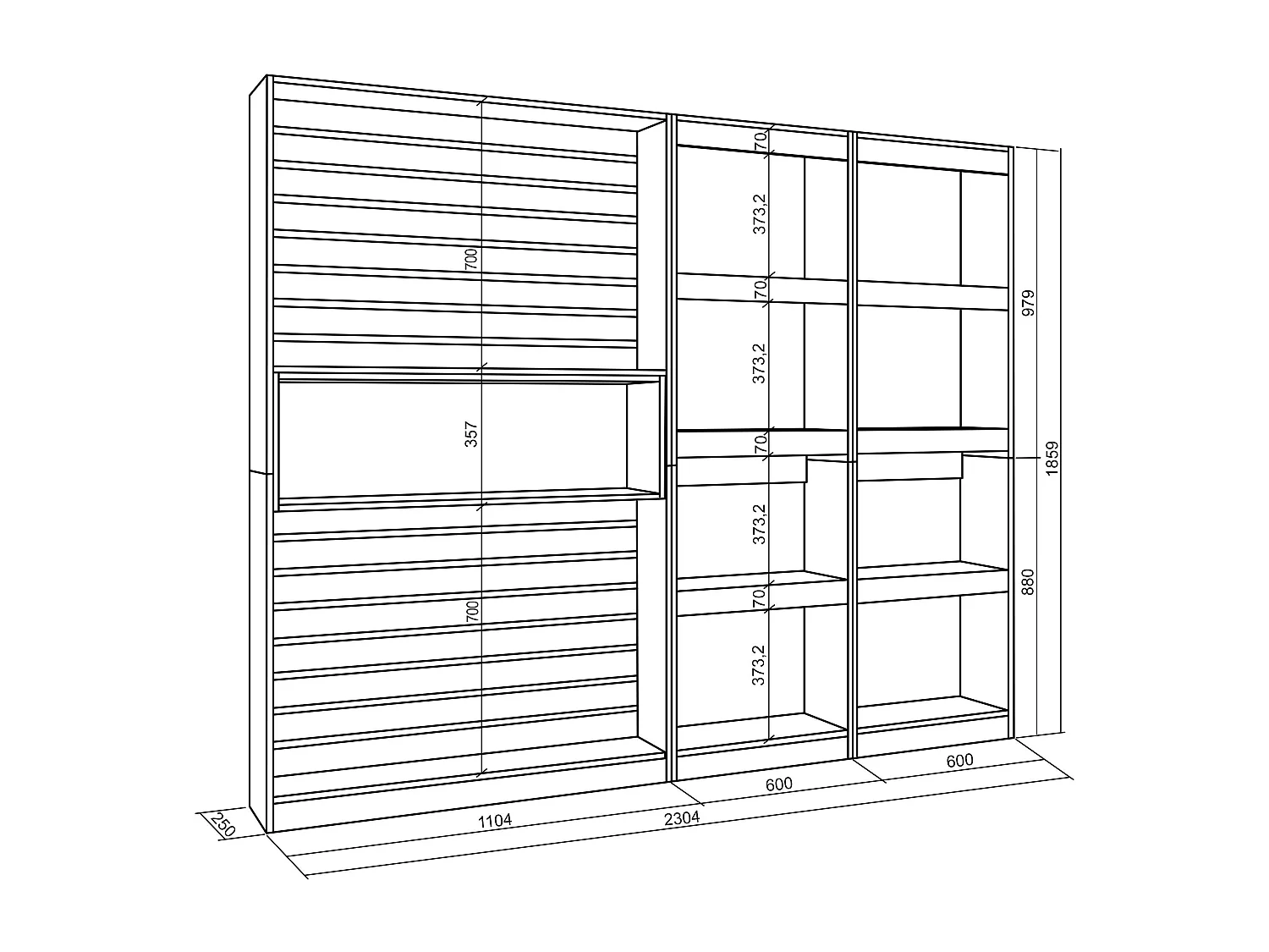 Boekenkast, Boekenplank, 230x25x186cm, Woonkamer, Eetkamer, Bureau, Kantoorplank, Eiken/Zwart