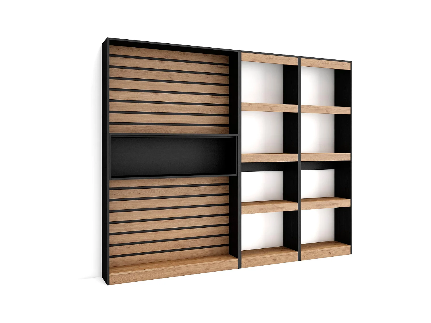 Étagère Bibliothèque, 230x25x186cm, Salon Salle à manger Bureau, Salon, Bureau, Chêne et noir