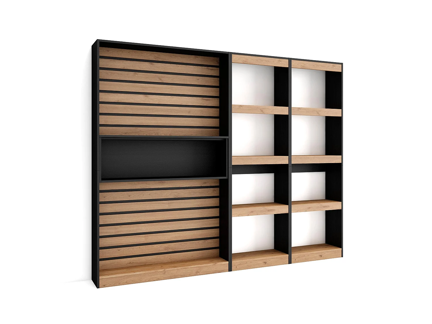 Boekenkast, Boekenplank, 230x25x186cm, Woonkamer, Eetkamer, Bureau, Kantoorplank, Eiken/Zwart
