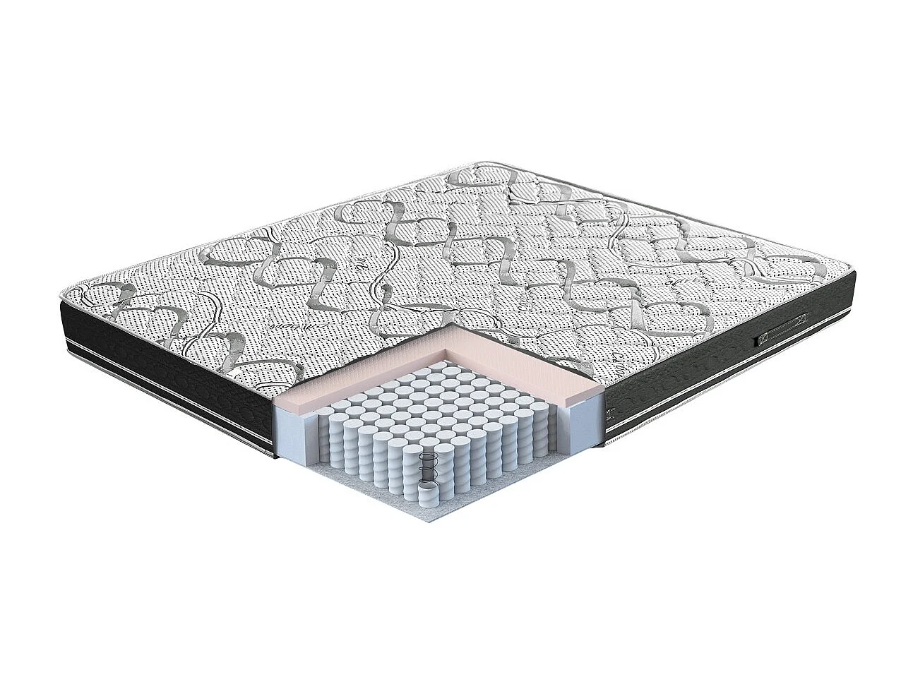 Materasso Molle Insacchettate e Memory Matrimoniale 160x195, alto 25 cm - Rivestimento Carbon. | Zefiro