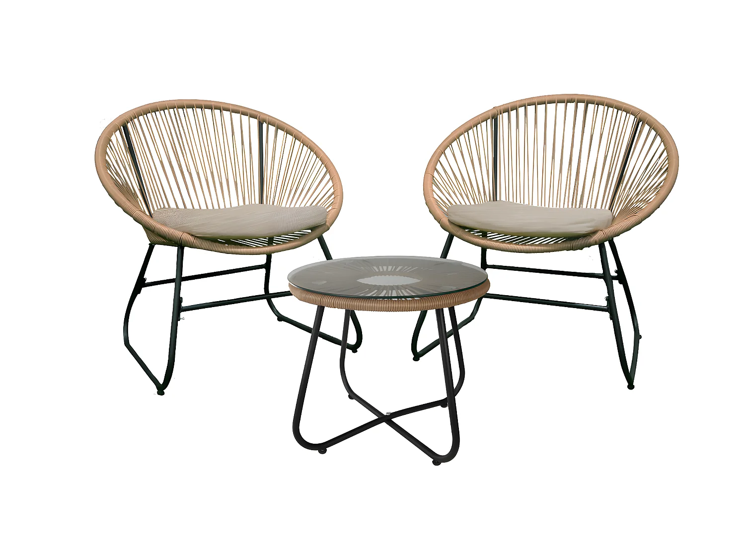 Salon de Jardin 2 Places Menia Résine Corde Acier Beige