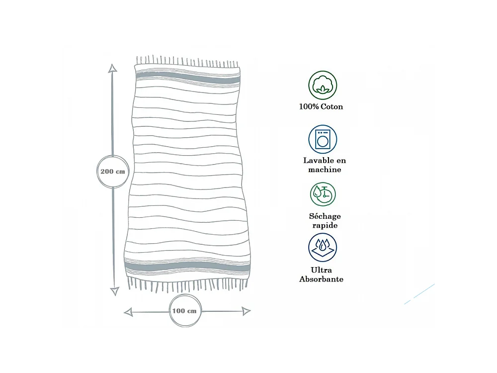 Fouta toalla de playa nido de abeja algodón azul 100 x 200 cm