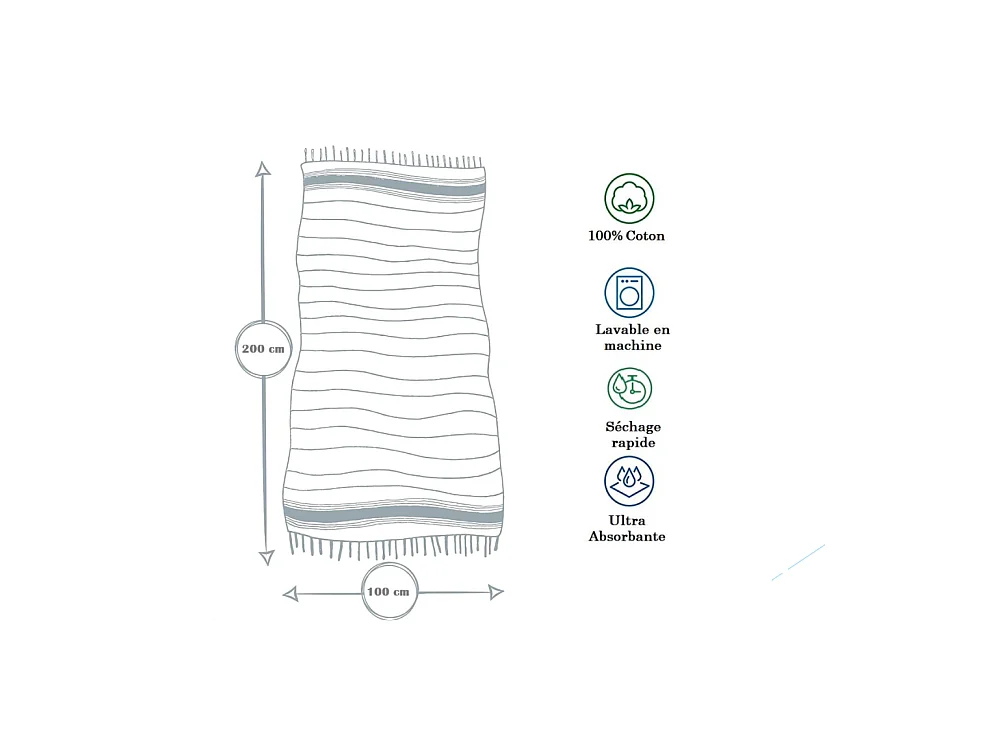 Toalla de playa fouta panal de algodón violeta 100 x 200 cm