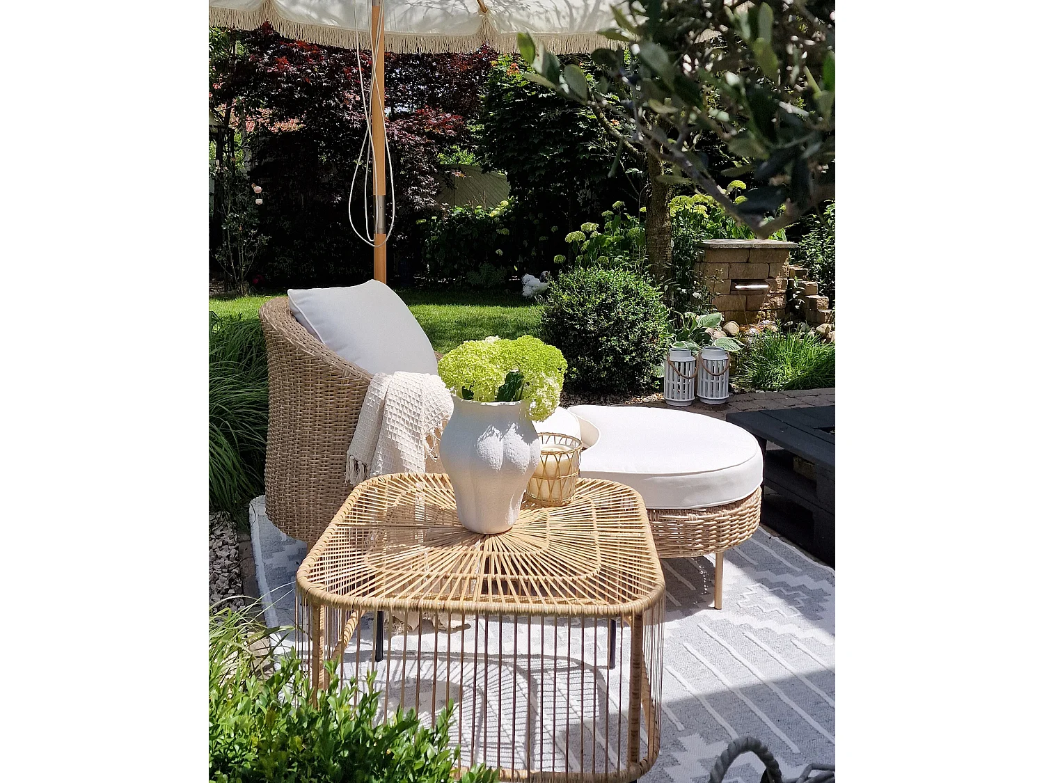 Table basse de jardin CESENATICO Rotin Naturel