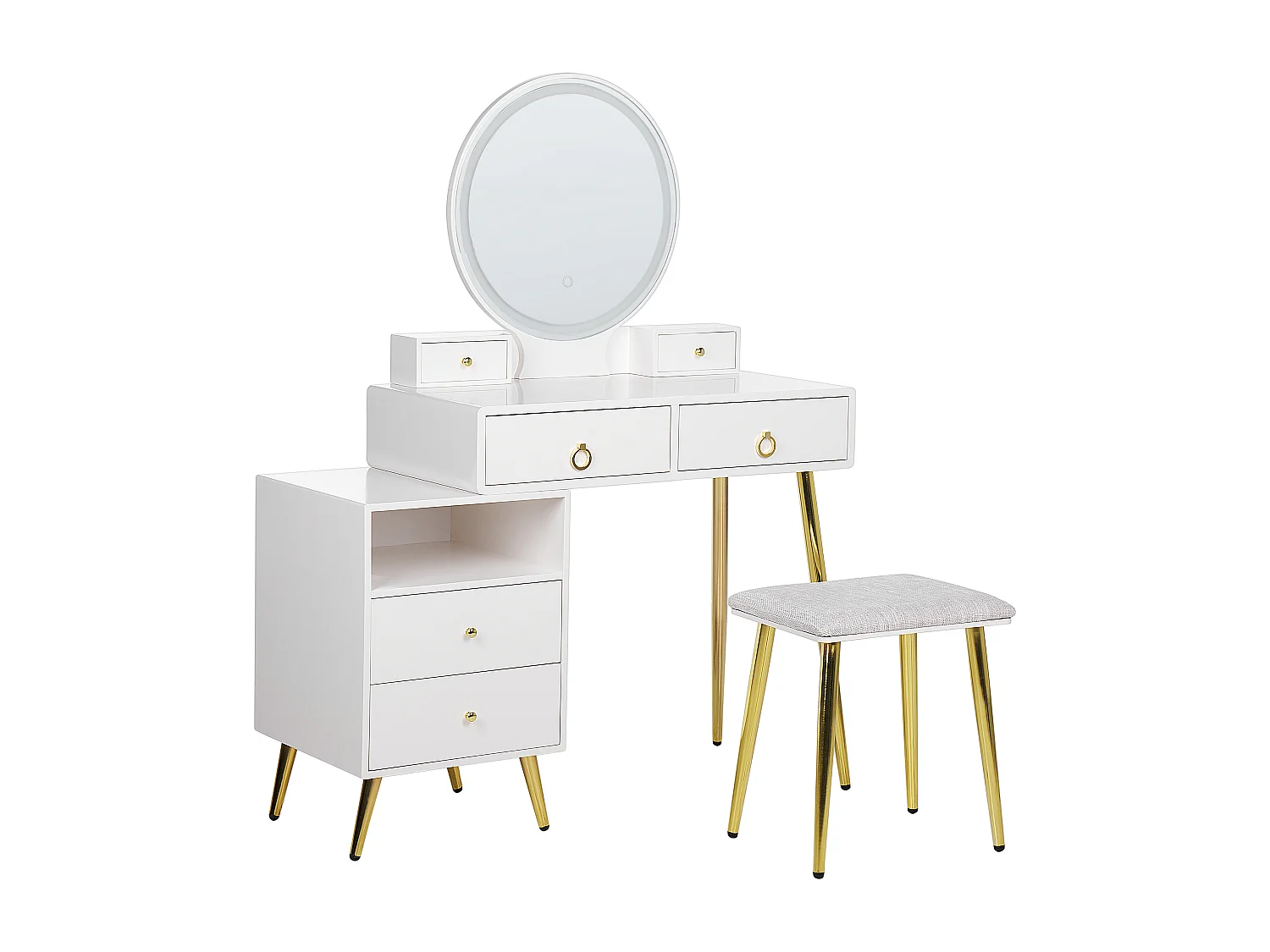 Coiffeuse avec miroir et tabouret YVES LED Blanc