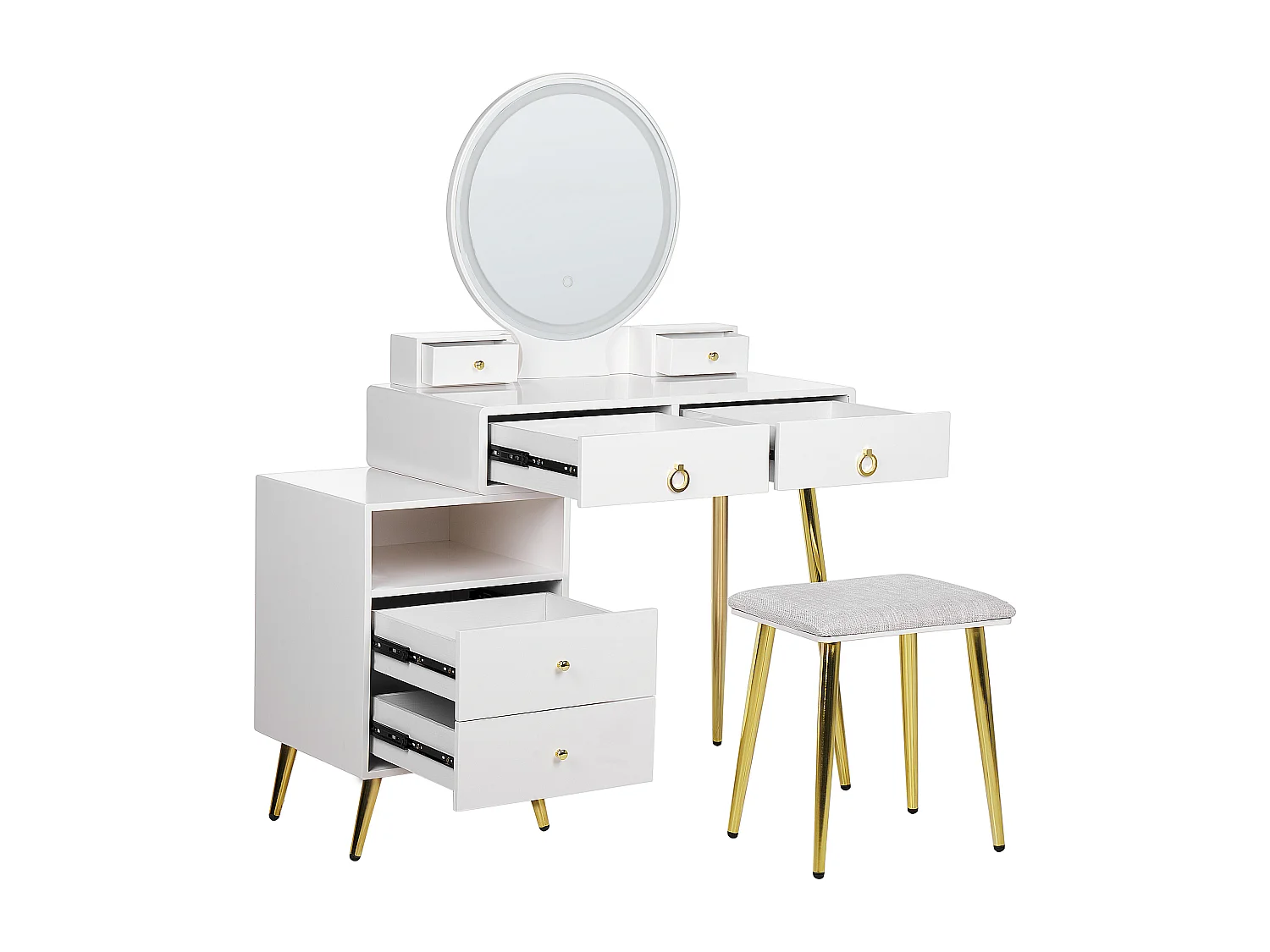 Coiffeuse avec miroir et tabouret YVES LED Blanc
