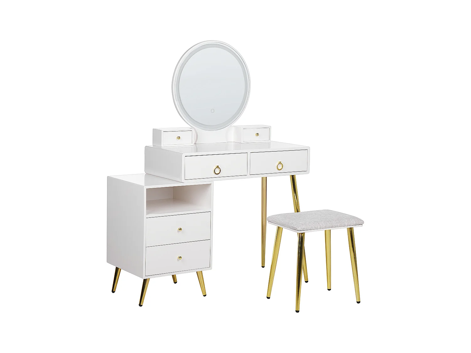 Coiffeuse avec miroir et tabouret YVES LED Blanc