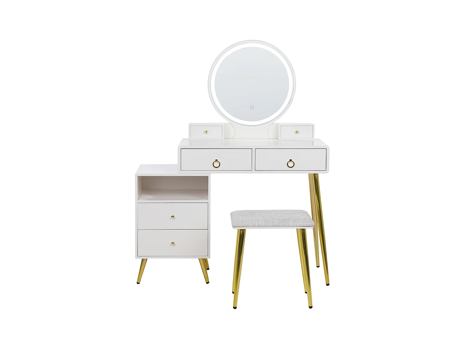 Coiffeuse avec miroir et tabouret YVES LED Blanc