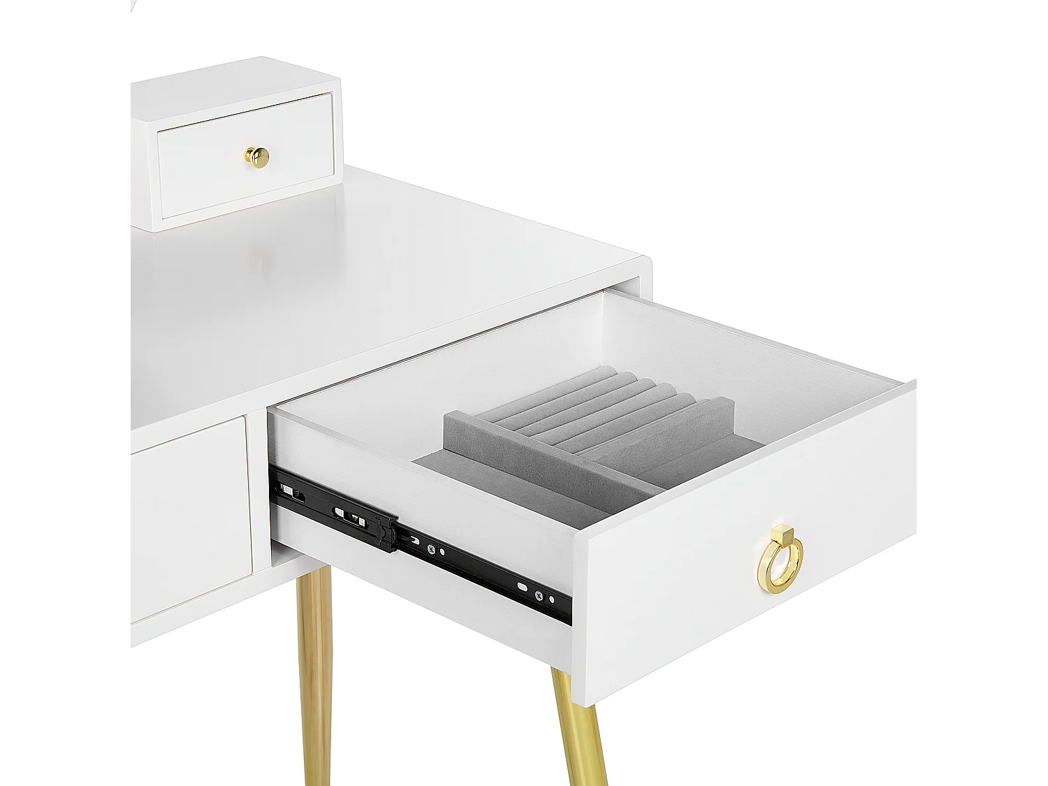 Schminktisch mit LED-Spiegel rund 6 Schubladen Hocker weiß Glamour YVES