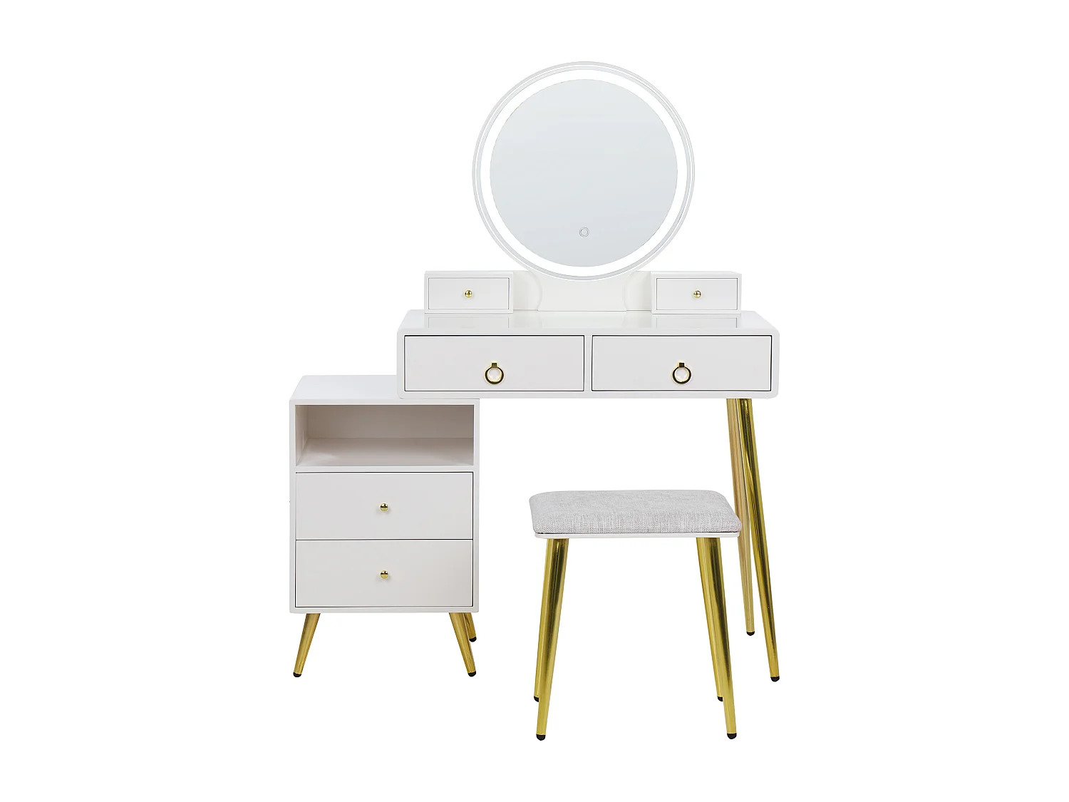 Coiffeuse avec miroir et tabouret YVES LED Blanc