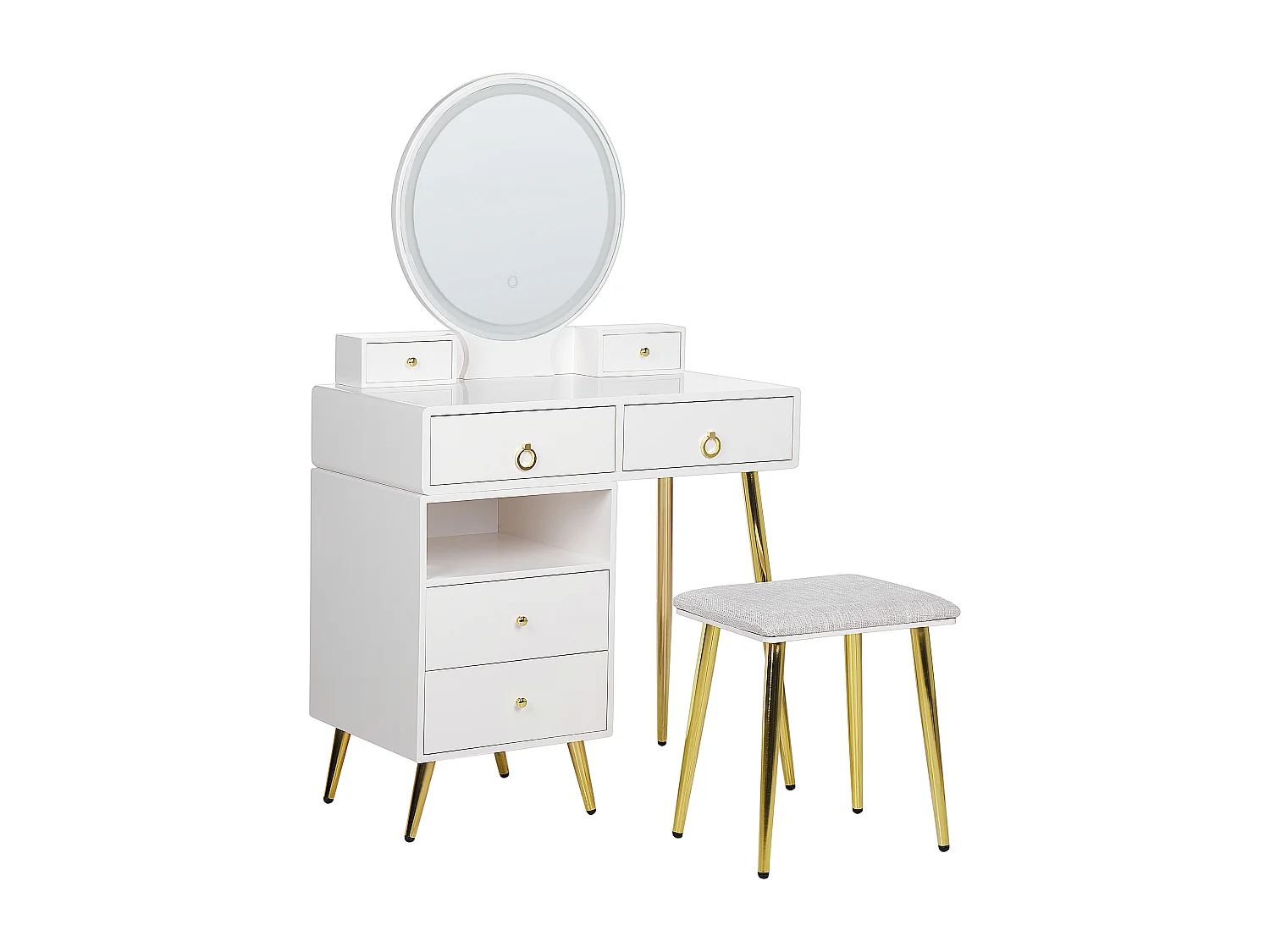 Coiffeuse avec miroir et tabouret YVES LED Blanc