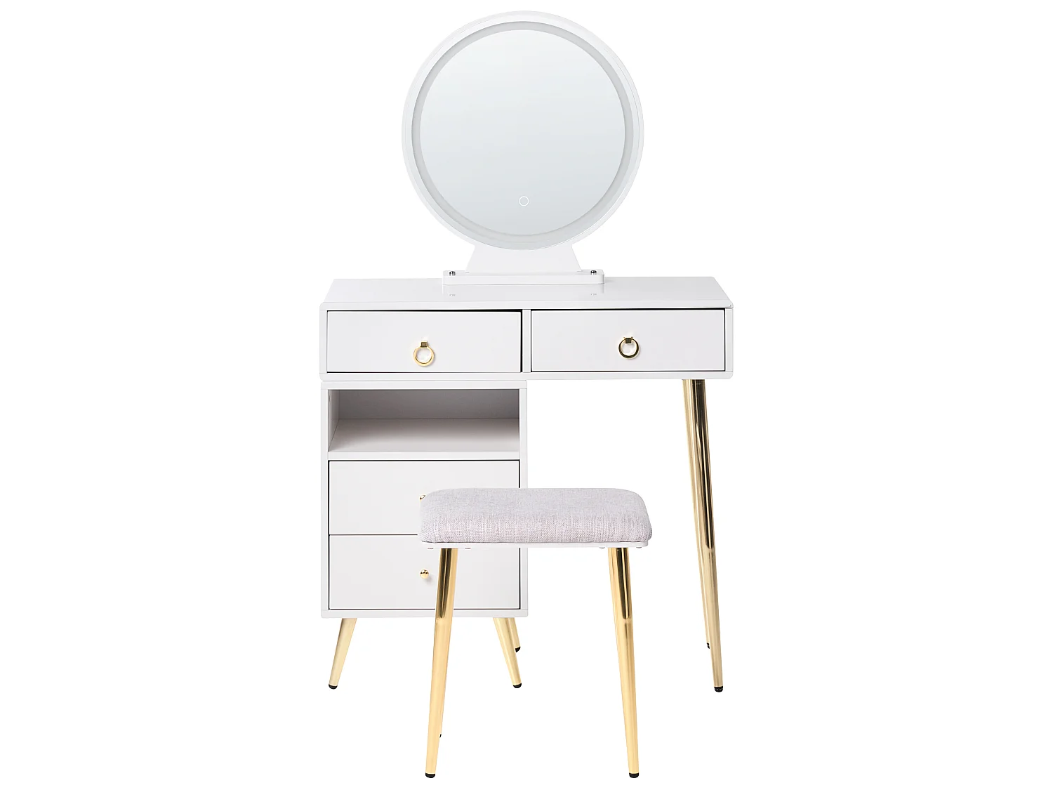 Toaletka z lustrem i stołkiem YVES LED Biały