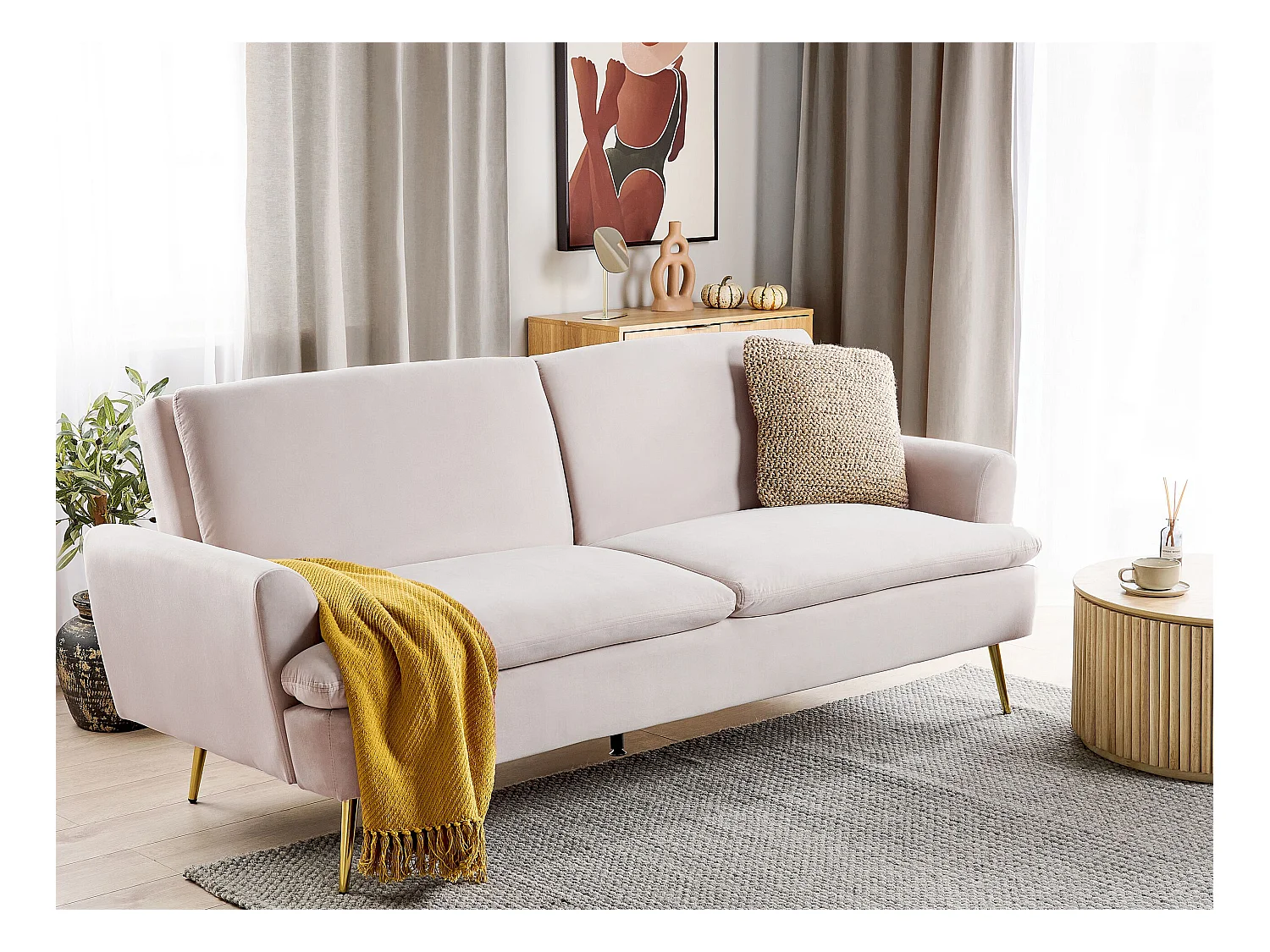 Canapé-lit 3 places VETTRE Velours Beige clair