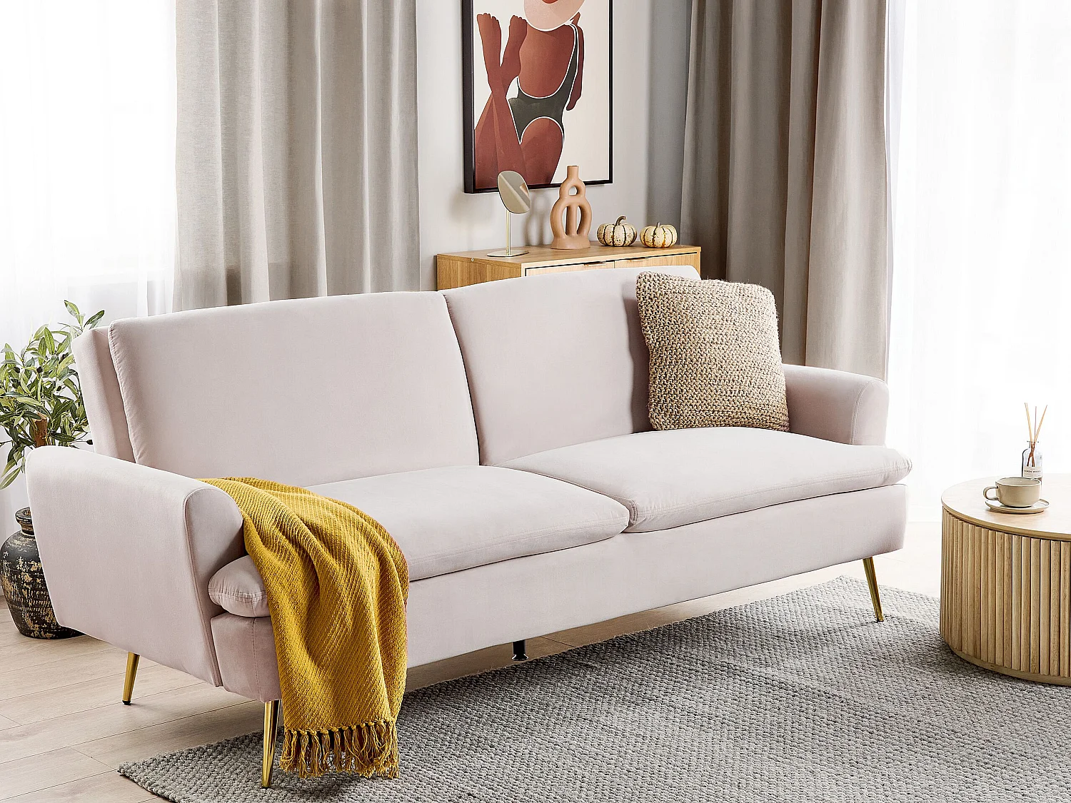 Slaapbank VETTRE Fluweel Lichtbeige 3-zitter