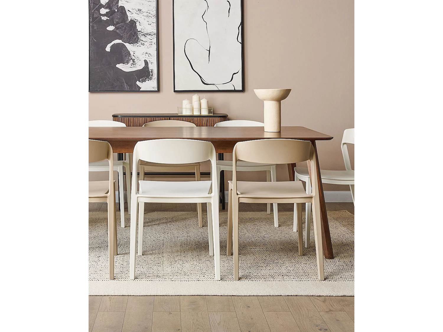 Esszimmerstuhl 2er Set Kunststoff beige stapelbar ohne Armlehnen modern Somers