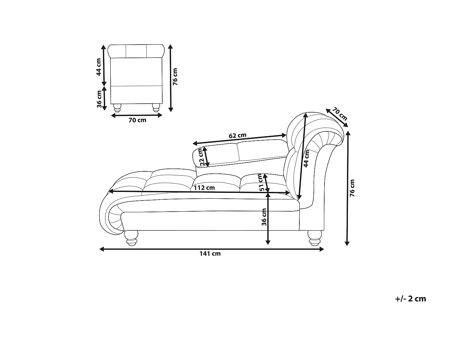Chaise longue côté droit LORMONT Velours Gris clair