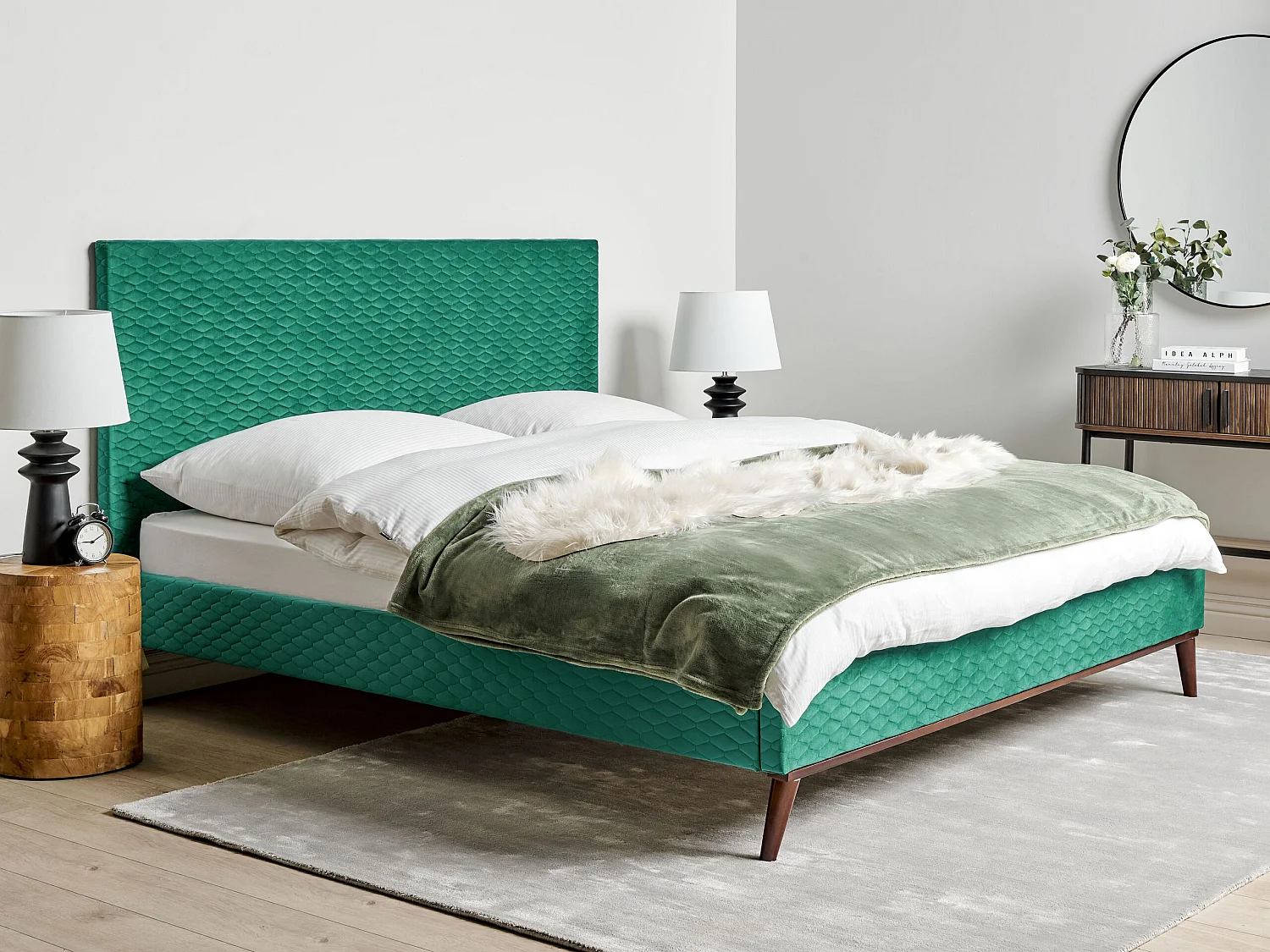 Lit avec sommier Velours BAYONNE 180 x 200 cm Vert