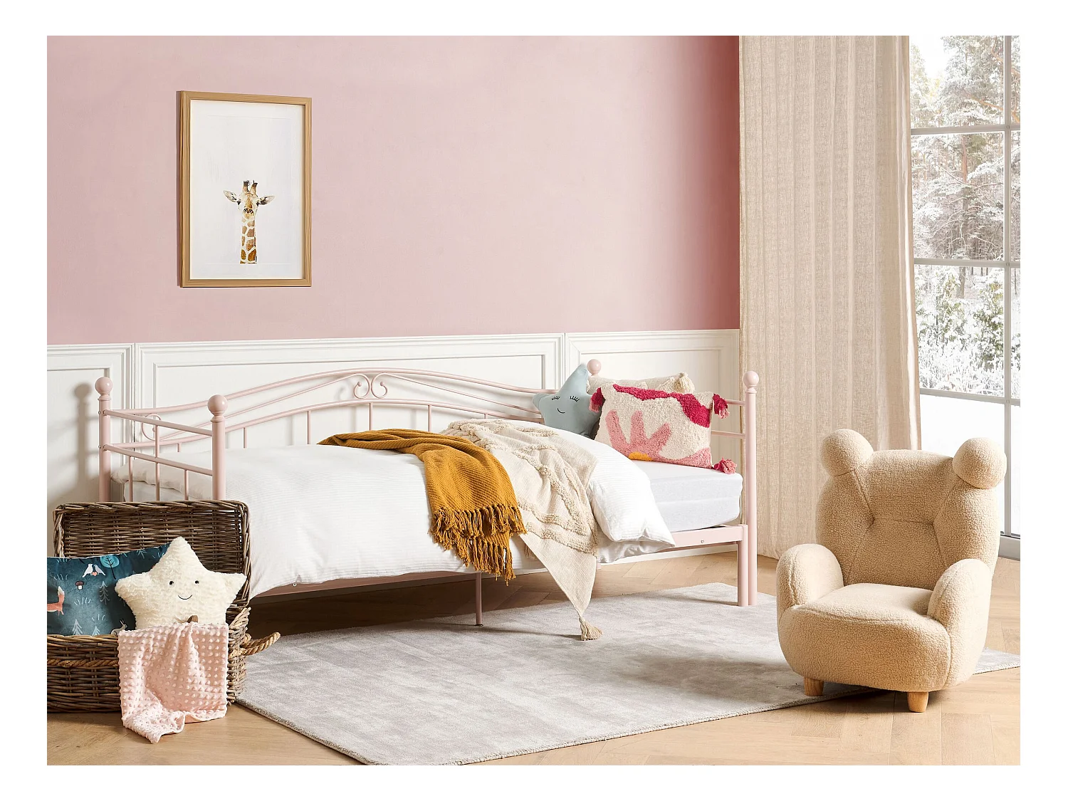 Lit gigogne Métal TULLE 90 x 200 cm Rose pastel