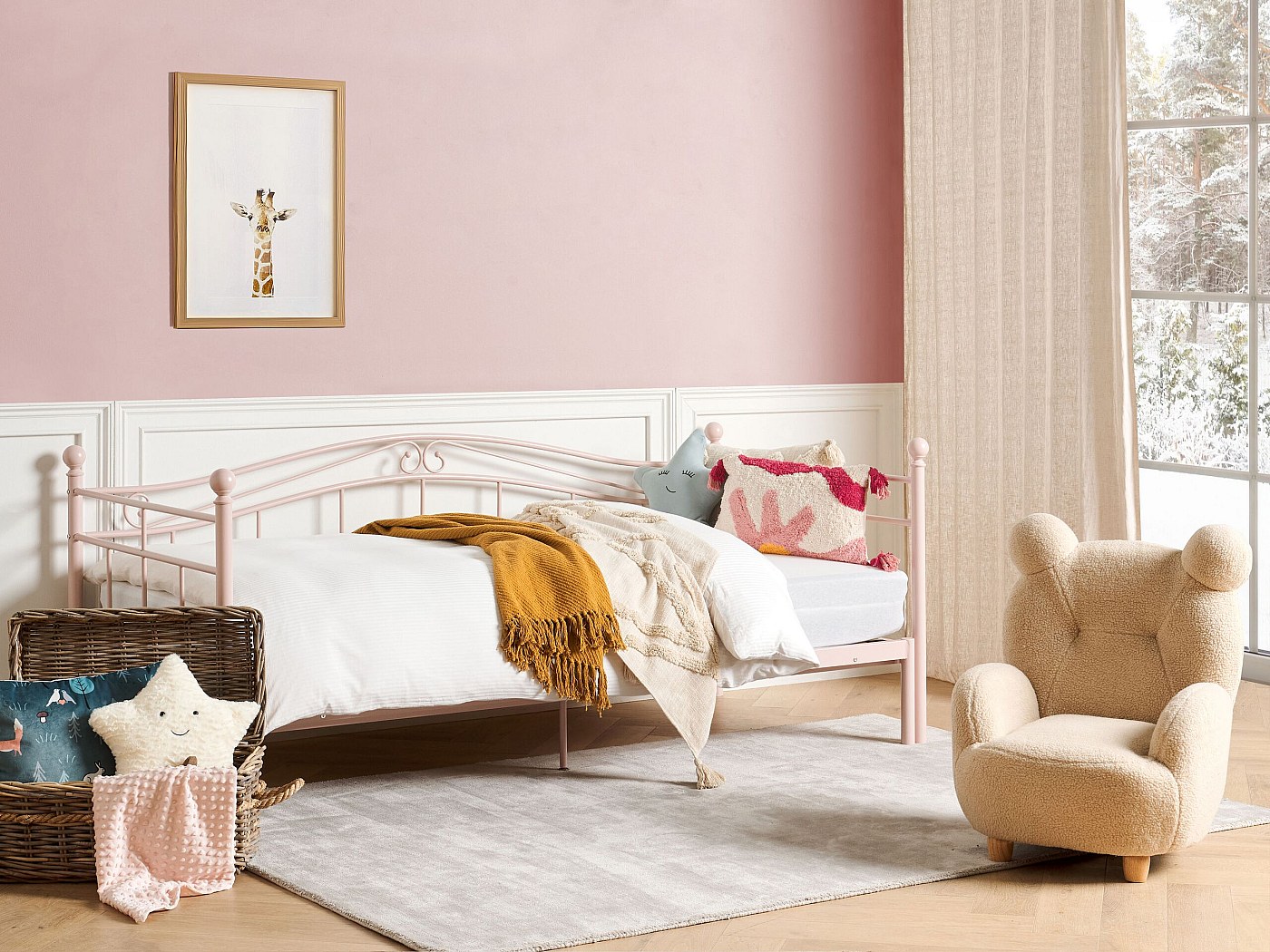 Cama con somier rosa pastel 90 x 200 cm TULLE