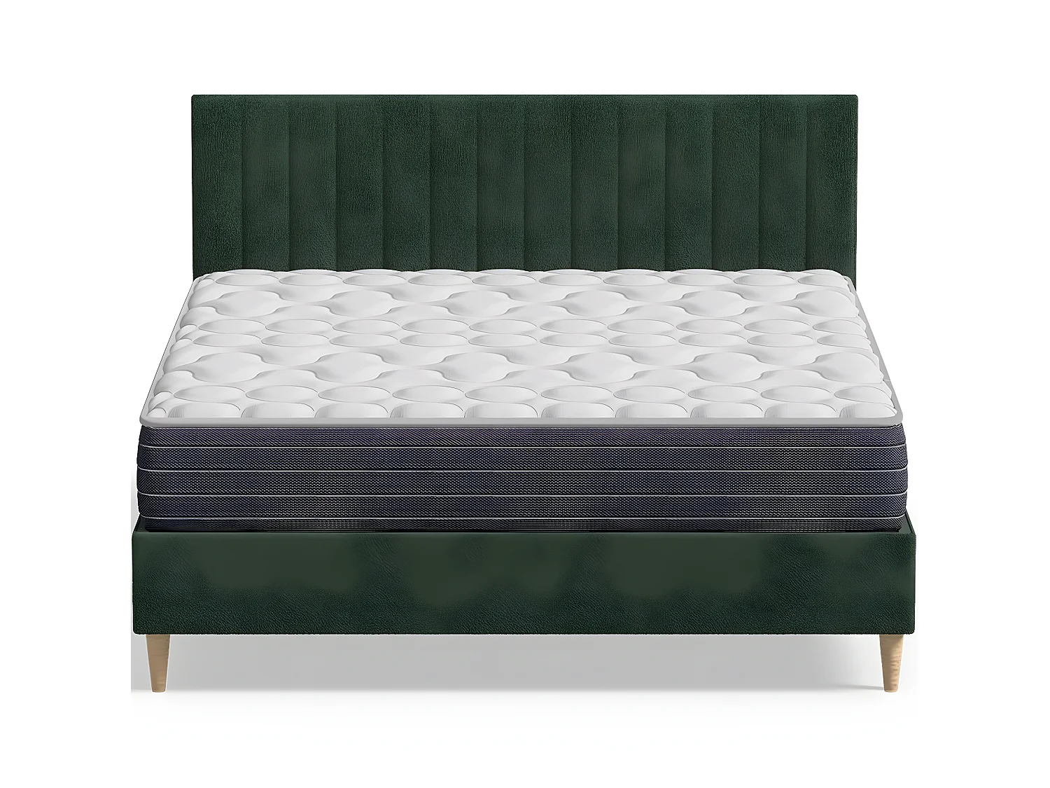 Ensemble lit adulte 140x190 cm en velours vert avec tête de lit matelassée Eliot + Matelas mémoire de forme Memo HR