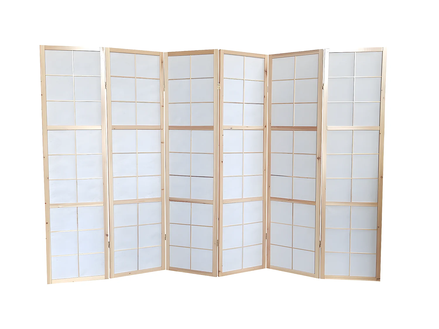 Paravent japonais bois naturel, séparateur de pièce  6 pans - Hauteur 175 cm x Longueur 264 cm