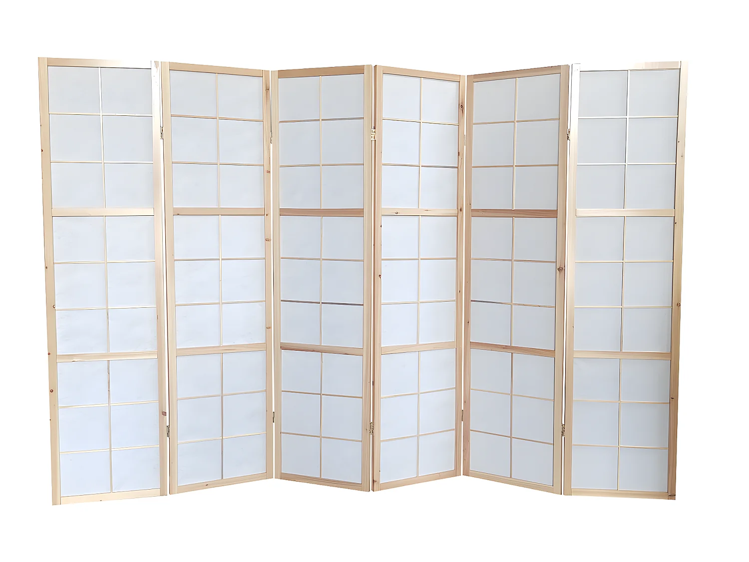 Paravent japonais bois naturel, séparateur de pièce  6 pans - Hauteur 175 cm x Longueur 264 cm