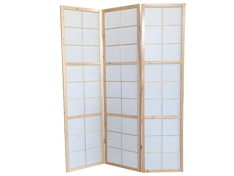 Paravent japonais bois naturel, séparateur de pièce  3 pans - Hauteur 175 cm x Longueur 132 cm