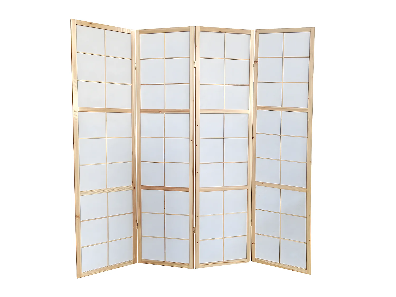 Paravent japonais bois naturel, séparateur de pièce  4 pans - Hauteur 175 cm x Longueur 176 cm