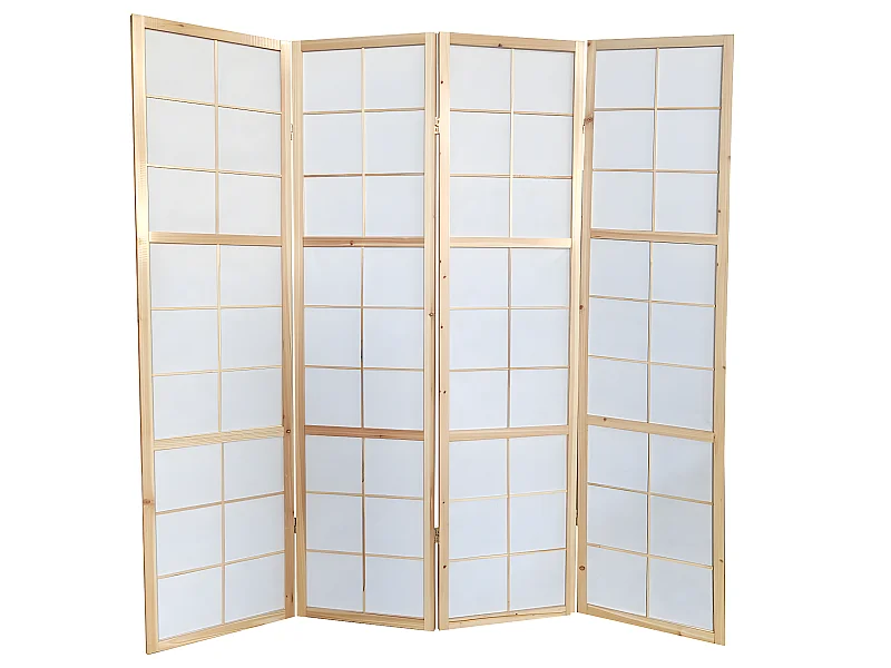 Paravent japonais bois naturel, séparateur de pièce  4 pans - Hauteur 175 cm x Longueur 176 cm