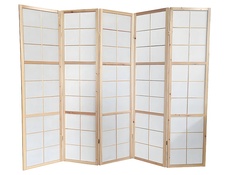 Paravent japonais bois naturel, séparateur de pièce  5 pans - Hauteur 175 cm x Longueur 220 cm