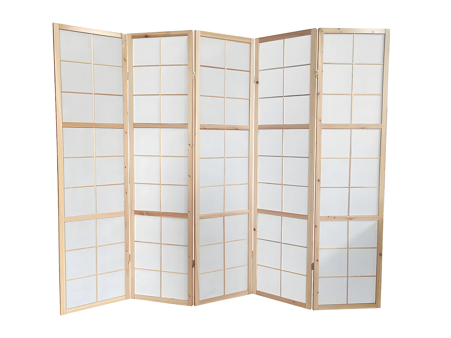 Paravent japonais bois naturel, séparateur de pièce  5 pans - Hauteur 175 cm x Longueur 220 cm