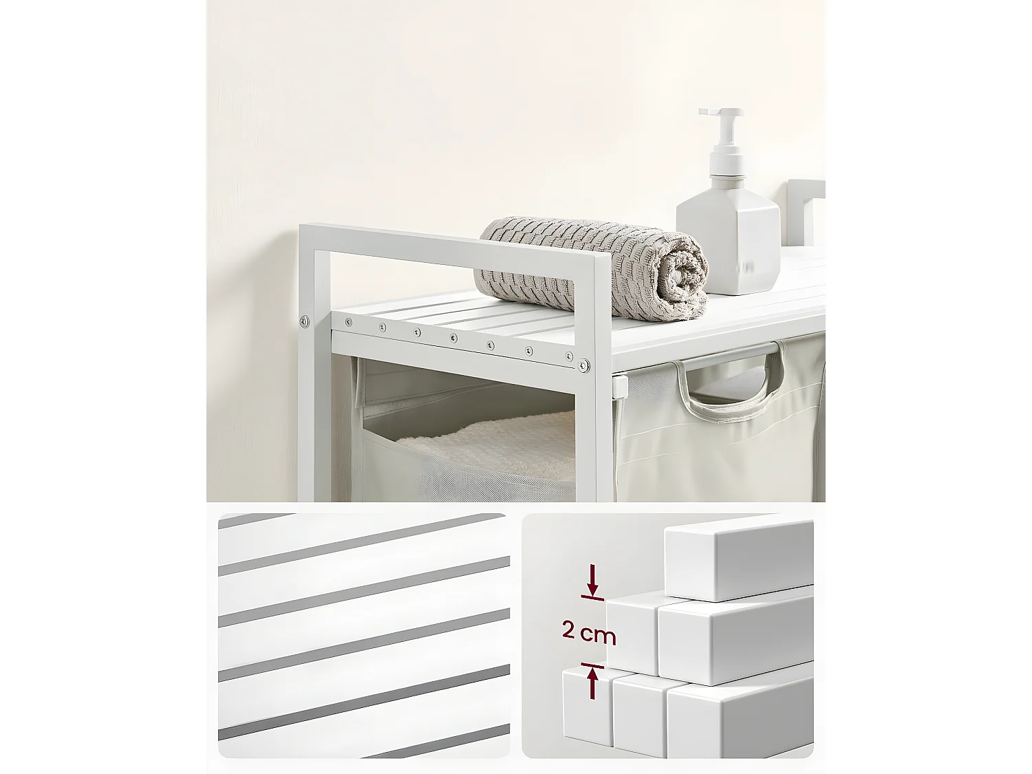 Cesto de ropa con 2 compartimentos deslizantes gris claro - L71 cm