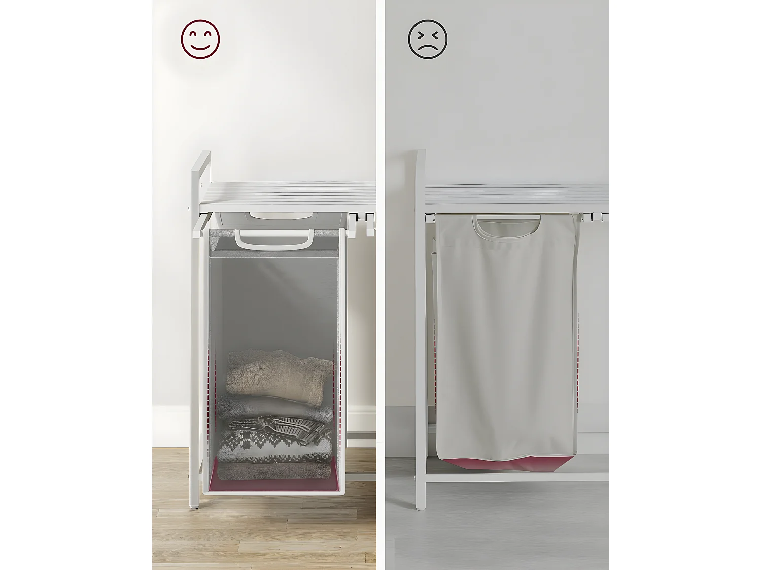 Panier à linge 2 compartiments coulissants gris clair - L71 cm