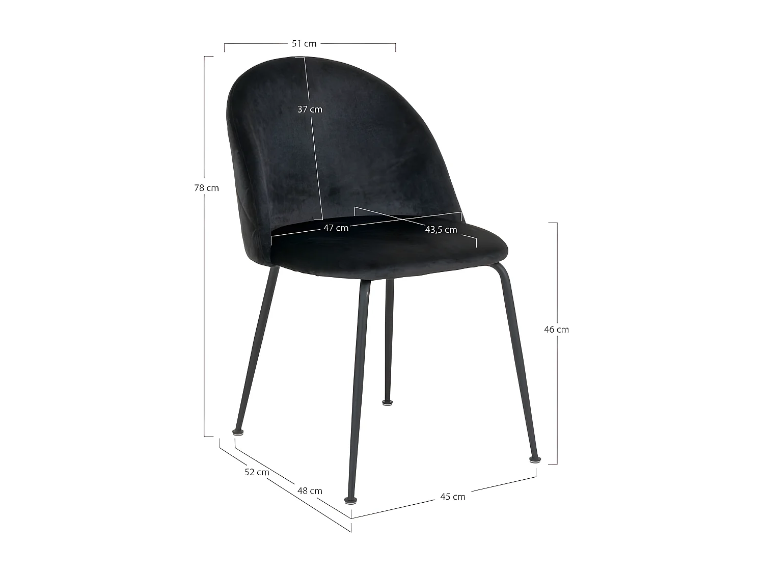 Geneve eetkamerstoel zwart velours, zwart.