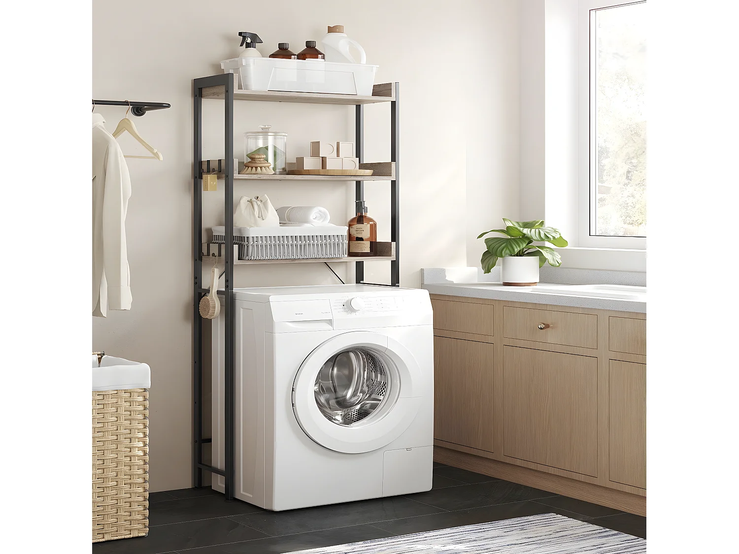 Scaffale ponte WC con 3 ripiani - L63 cm