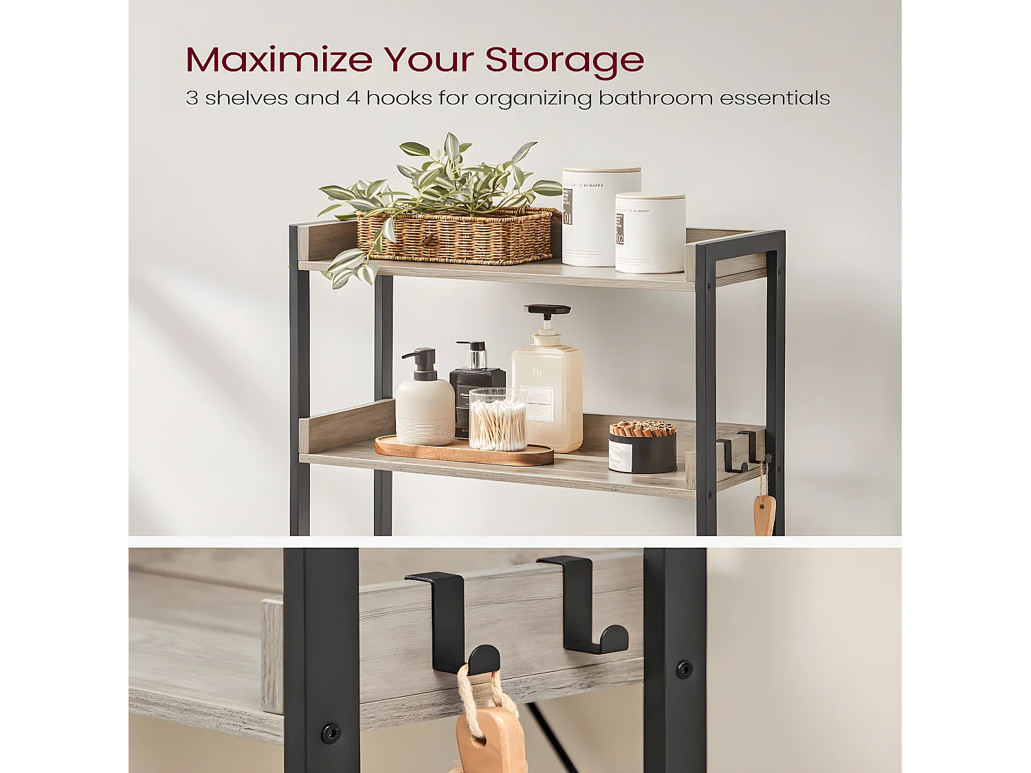 Scaffale ponte WC con 3 ripiani - L63 cm