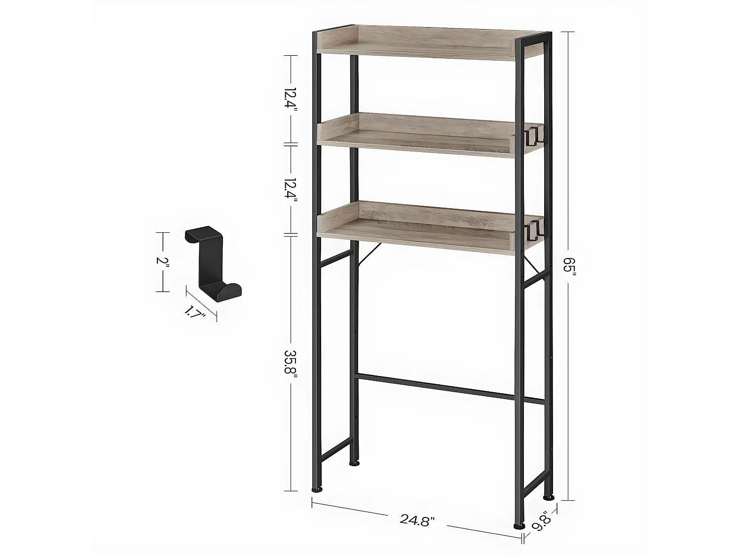 Scaffale ponte WC con 3 ripiani - L63 cm