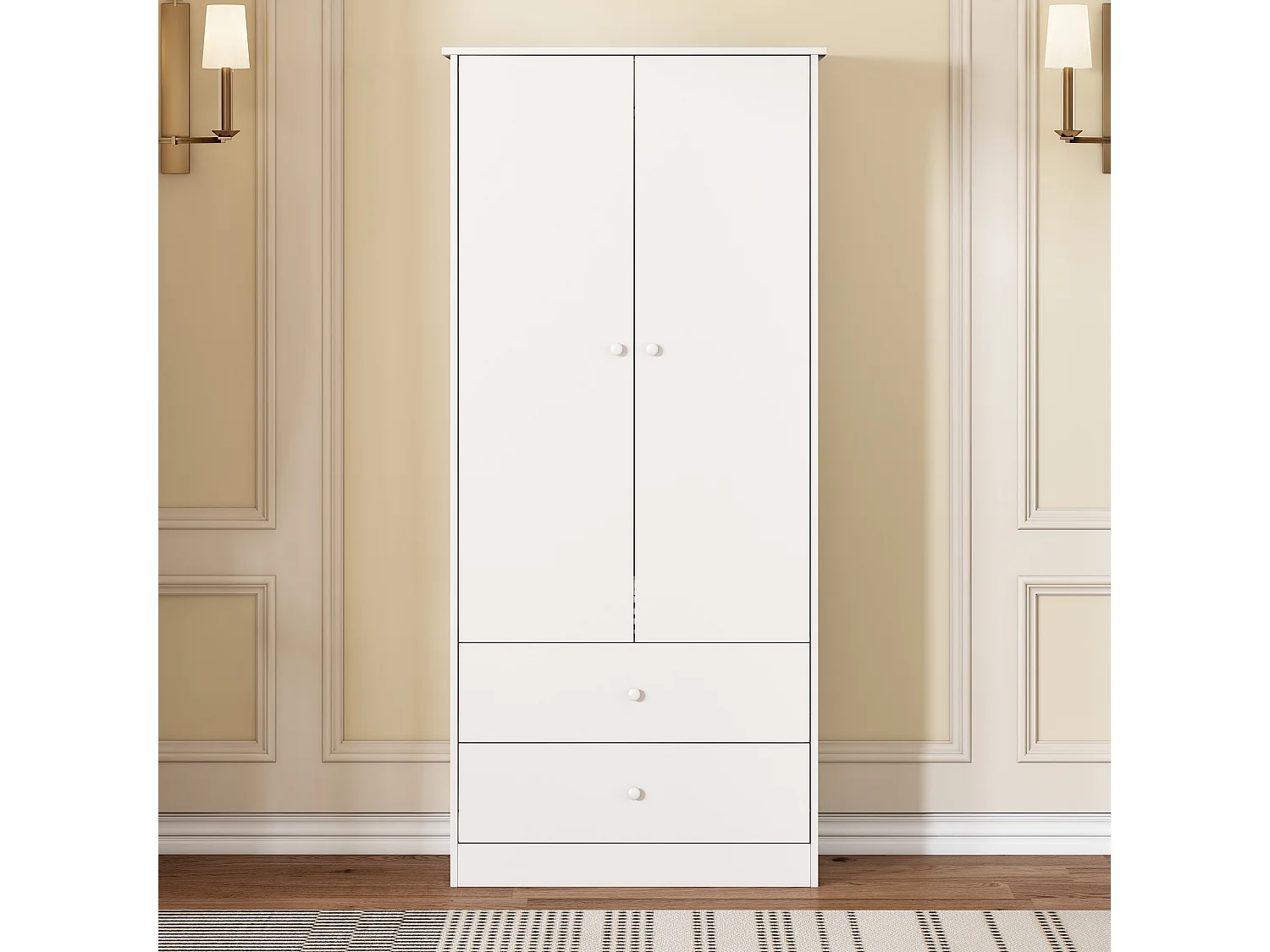 Kledingkast met 2 deuren en 2 laden in spaanplaat - H 175cm - Wit