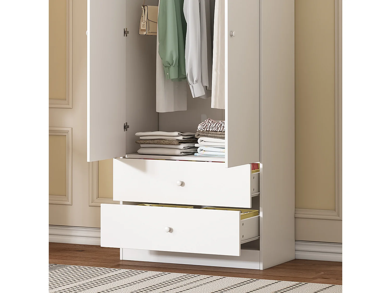 Kledingkast met 2 deuren en 2 laden in spaanplaat - H 175cm - Wit