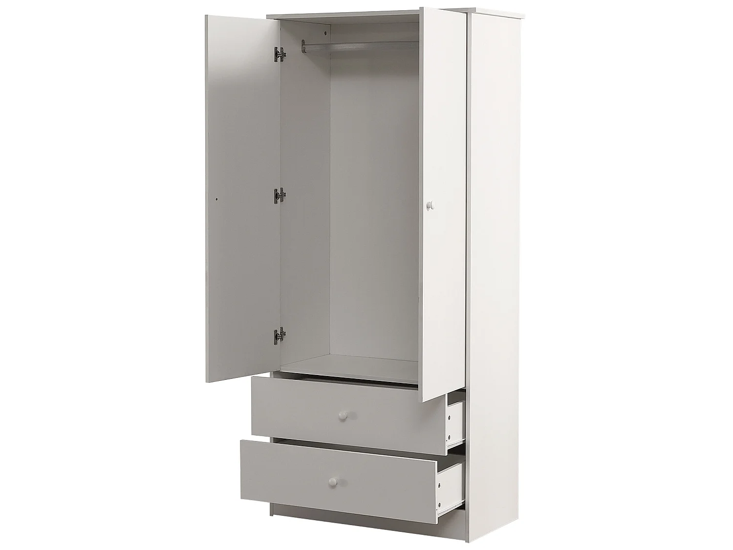 Kledingkast met 2 deuren en 2 laden in spaanplaat - H 175cm - Wit