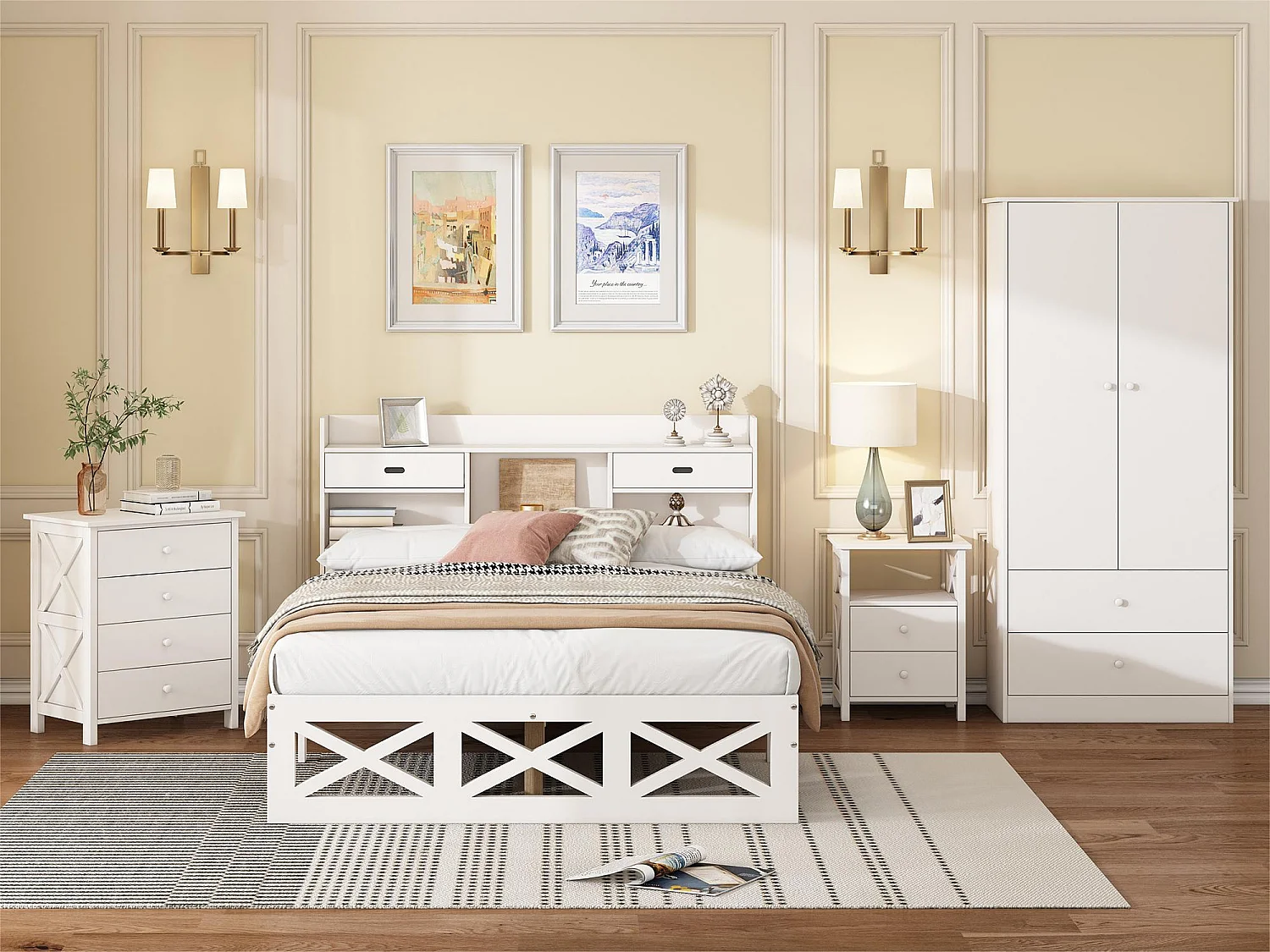 Kledingkast met 2 deuren en 2 laden in spaanplaat - H 175cm - Wit